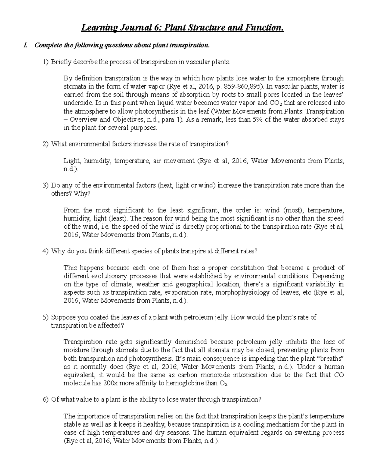 Learning Journal 6, Plant Structure and Function - Learning Journal 6