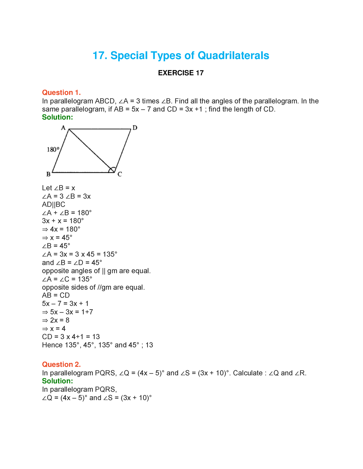 Special Types Of Quadrilaterals - Ncertbooksolutions 17. Special Types 