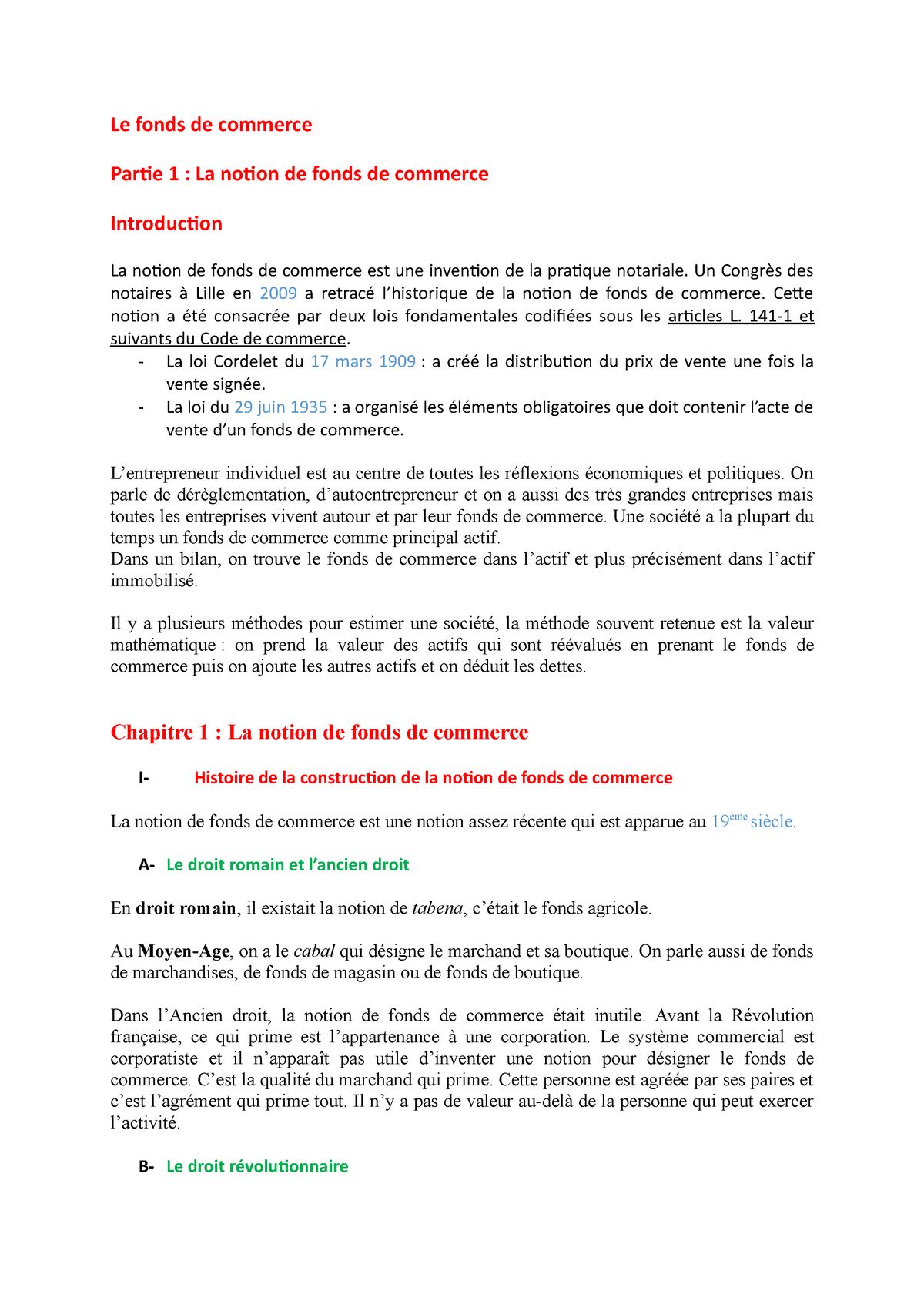 sujet dissertation fond de commerce