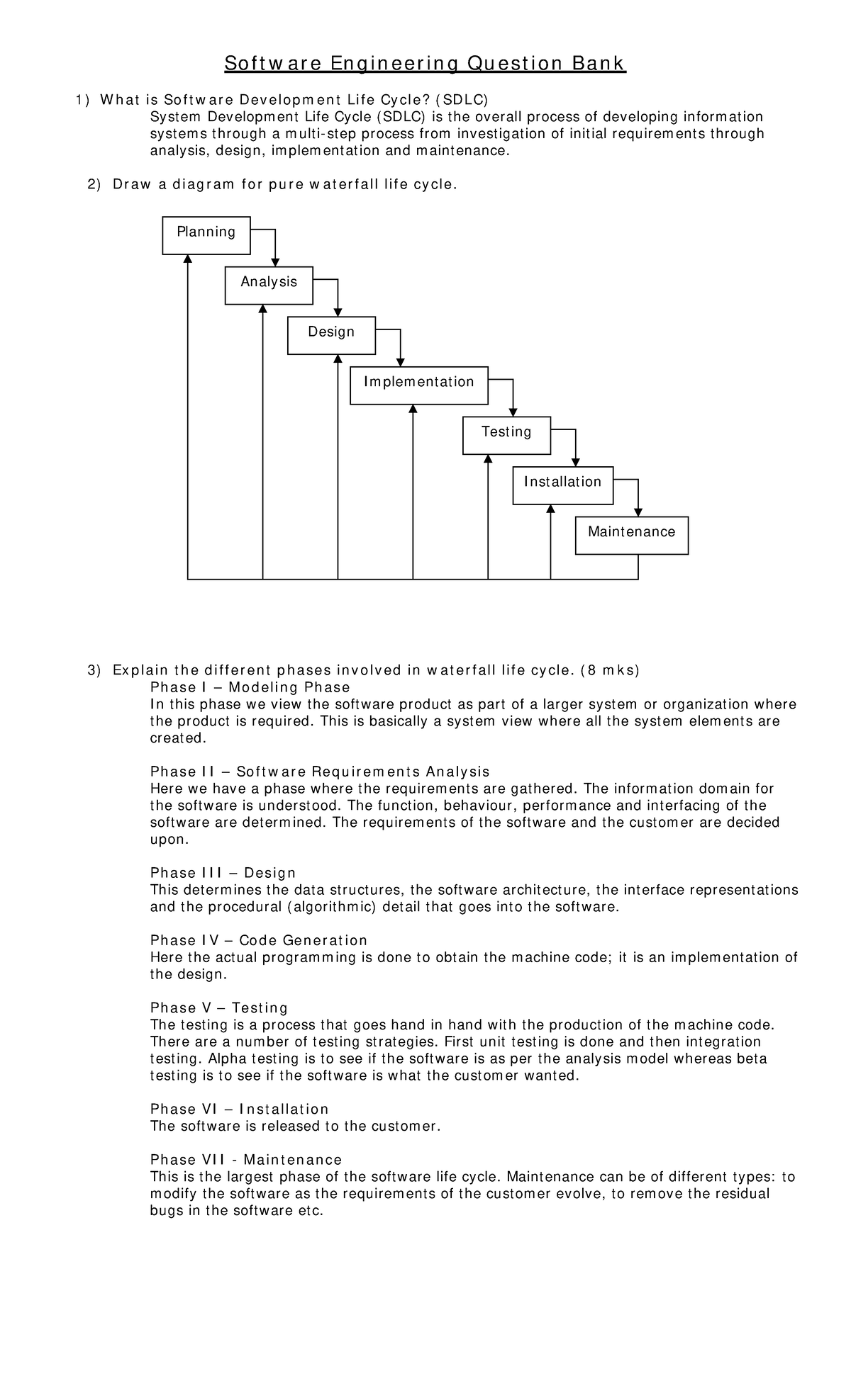 Software Engineering Question Bank with answer IVSem - So f t w a r e ...