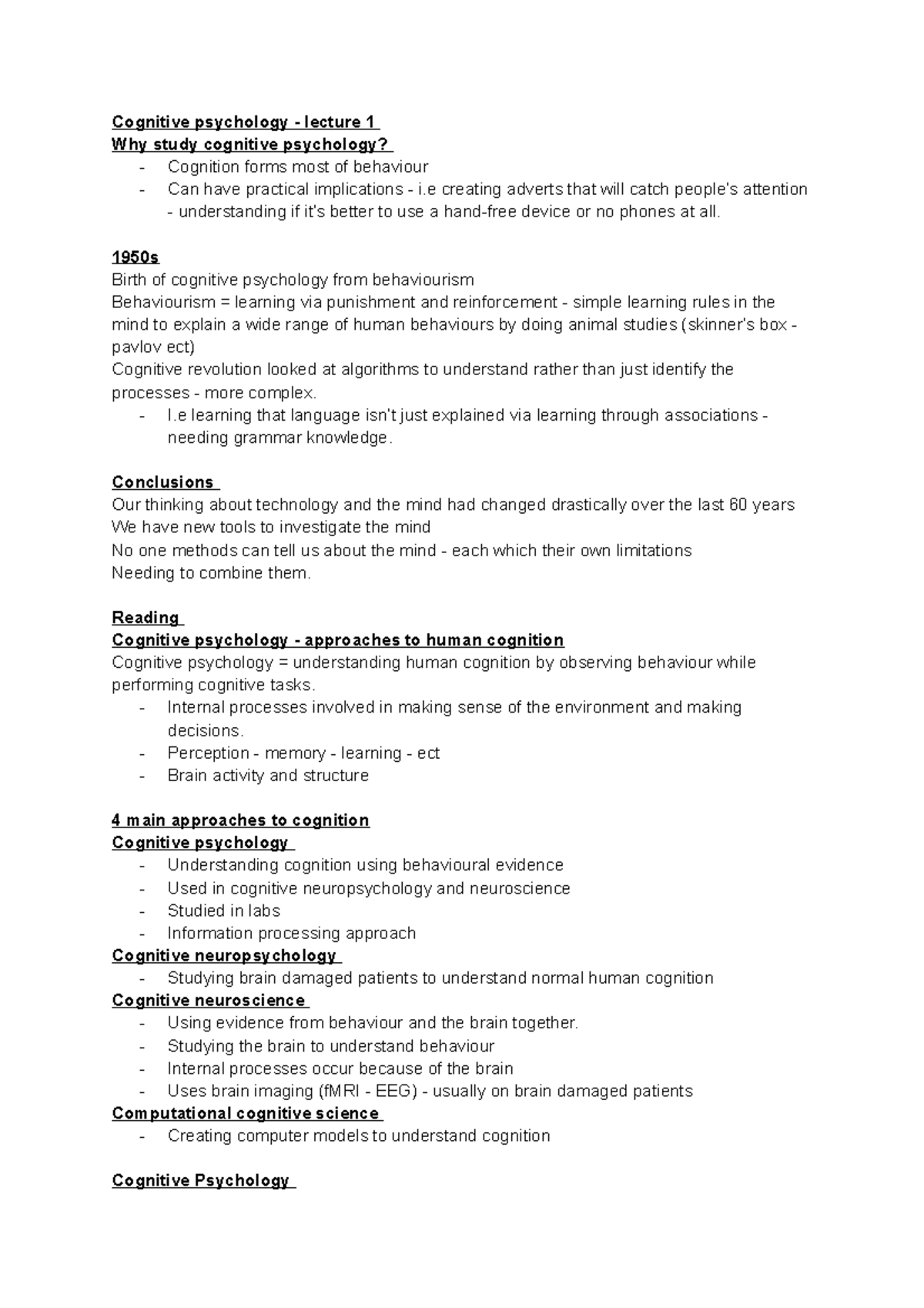 Cognitive psychology - approaches to human cognition - Cognitive ...
