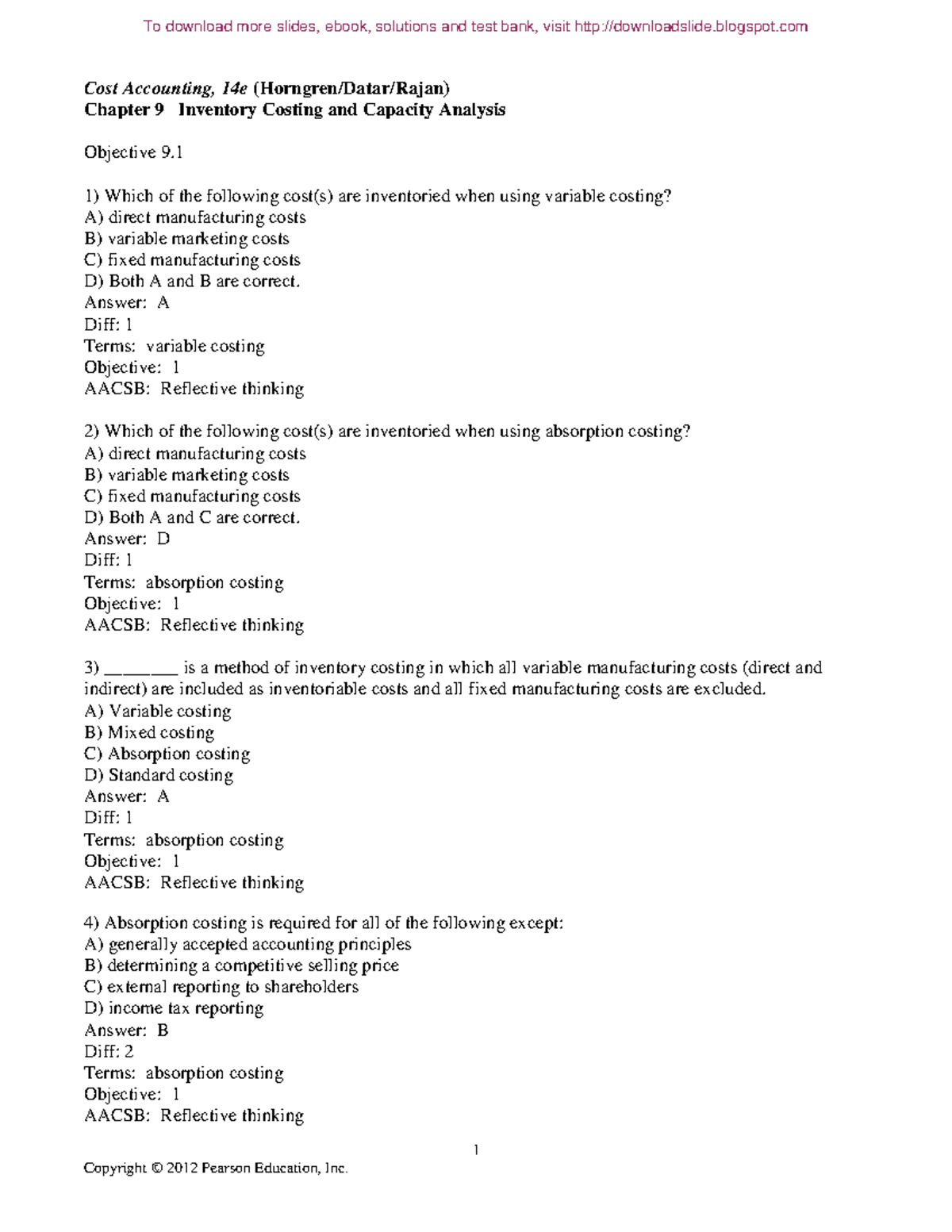 Chapter 9 Inventory Costing And Capacity Analysis. - 1 Cost Accounting ...