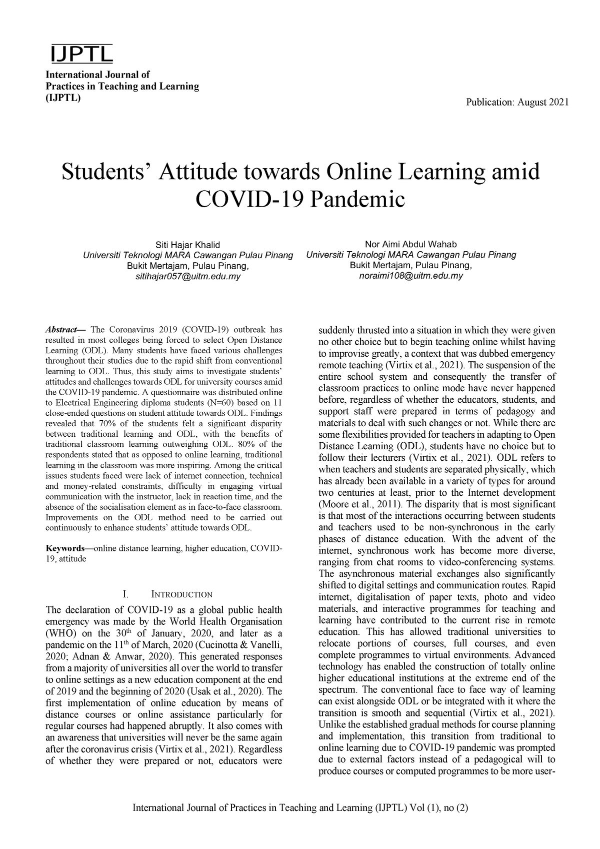 students' attitude towards online learning thesis