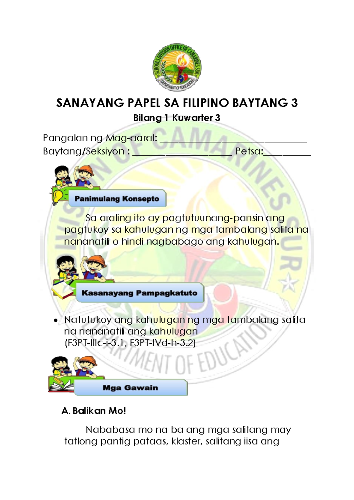 F3 Q3 M1 Sanayang-Papel Sierra 2PAPEL - SANAYANG PAPEL SA FILIPINO ...