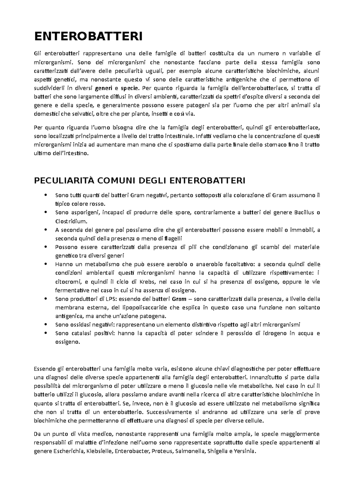 Principali EnteroBatteri ENTEROBATTERI Gli Enterobatteri 