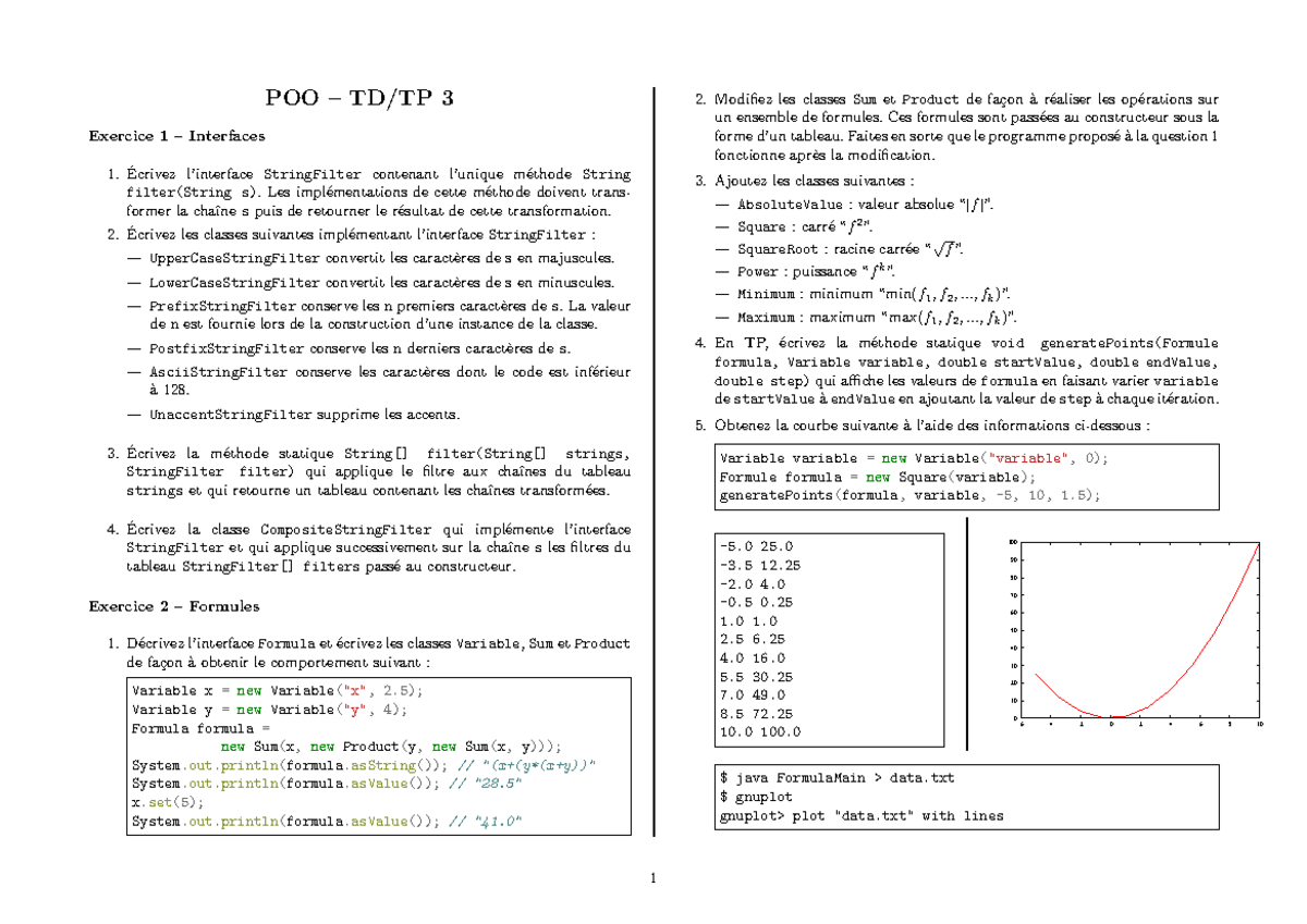 JAVA POO – Traveaux diriges 3 - POO – TD/TP 3 Exercice 1 – Interfaces ...