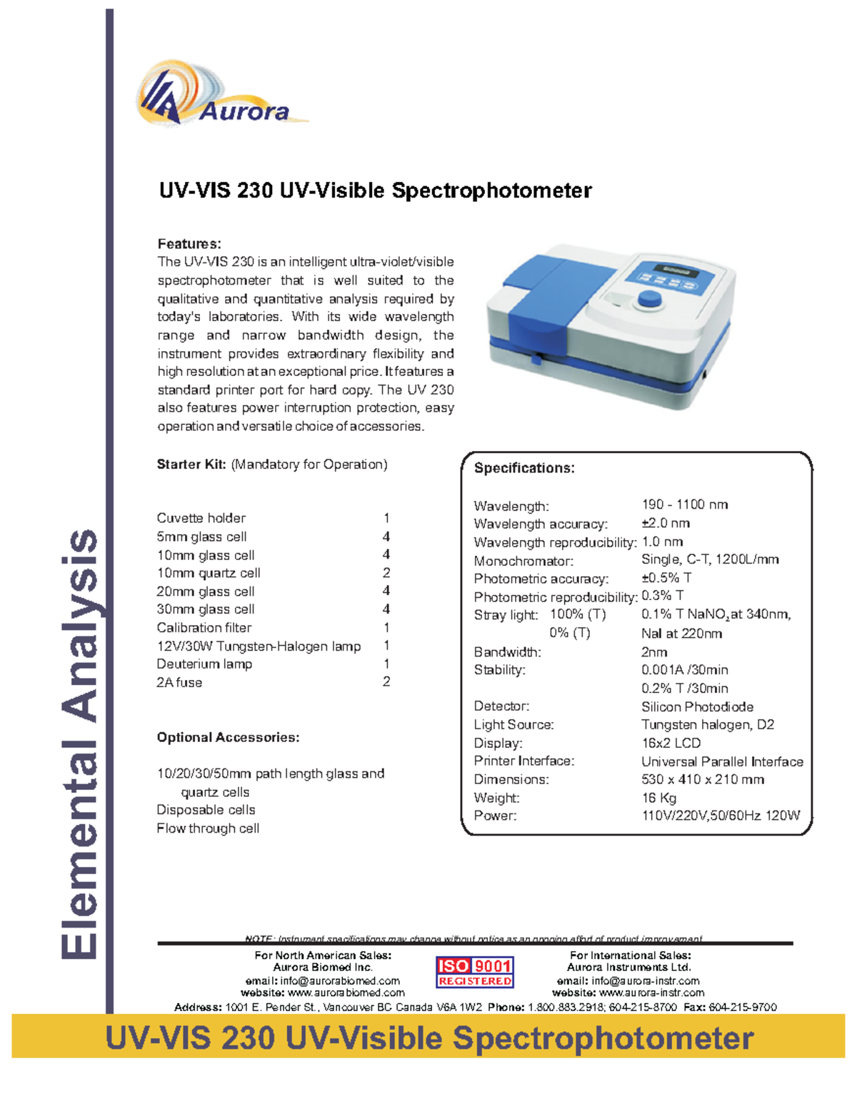 UVVIS230spectrophotometer, usage and working principles Features