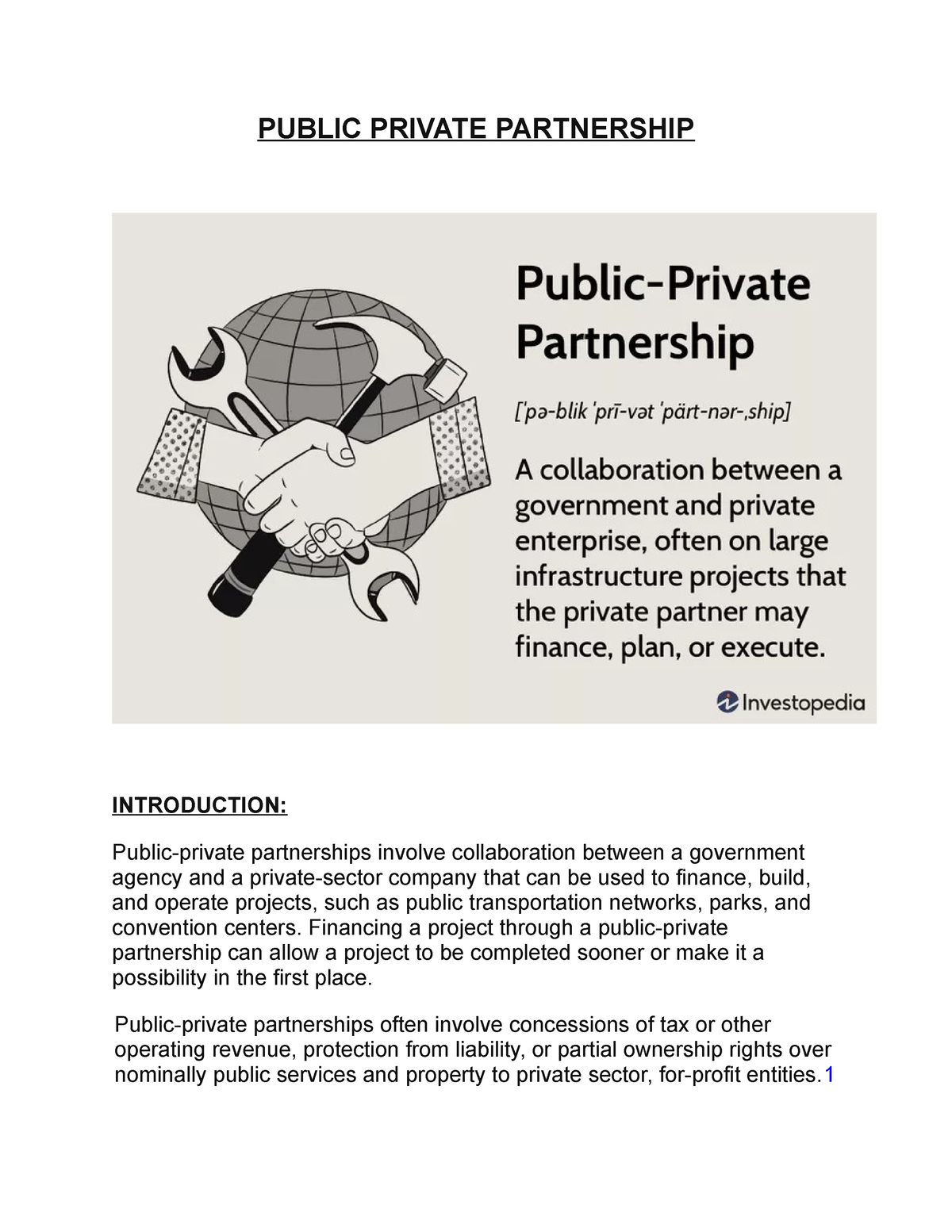 Public Private Partnership - PUBLIC PRIVATE PARTNERSHIP INTRODUCTION ...