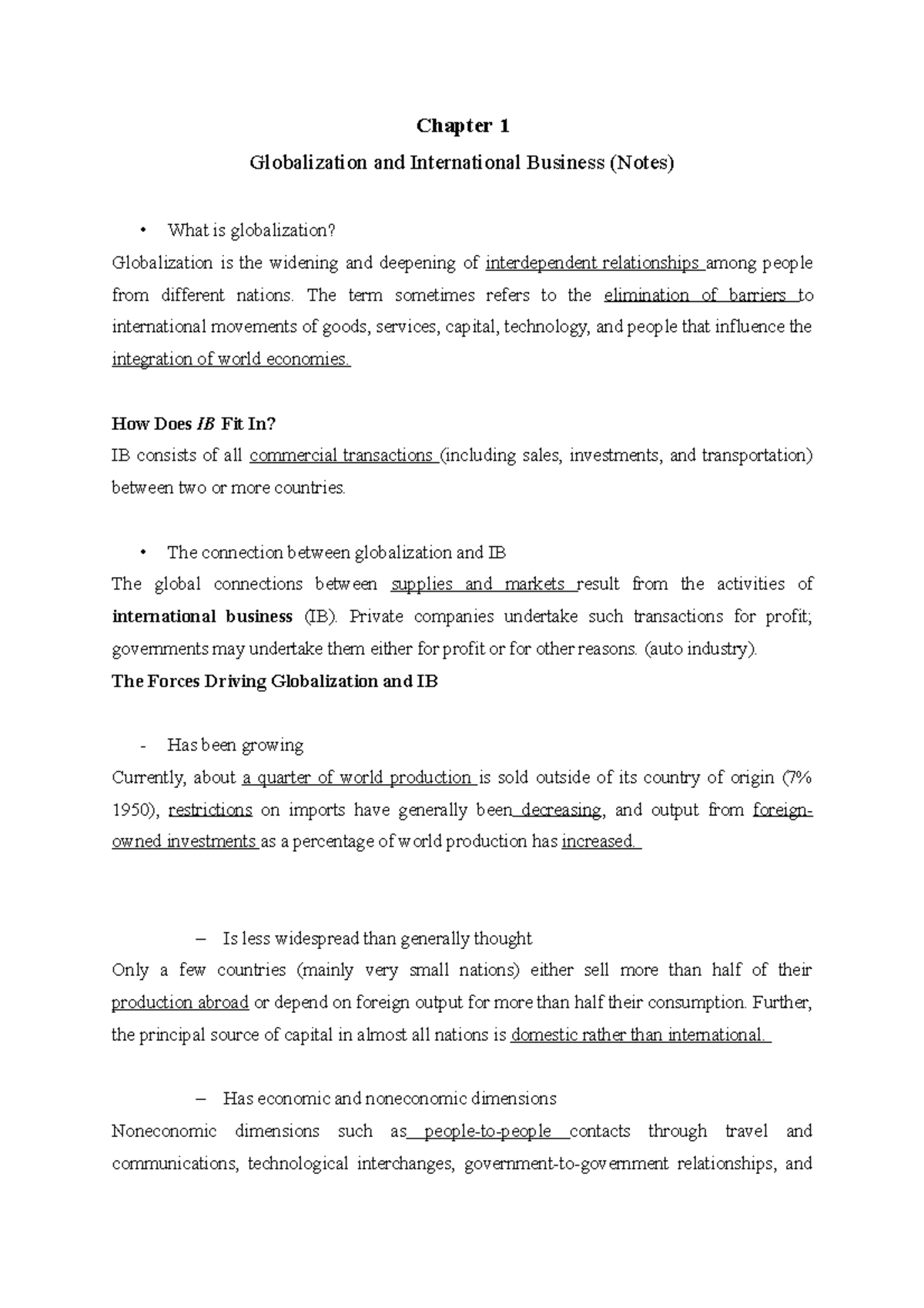 Chapter 1 Globalization and International Business - The term sometimes ...