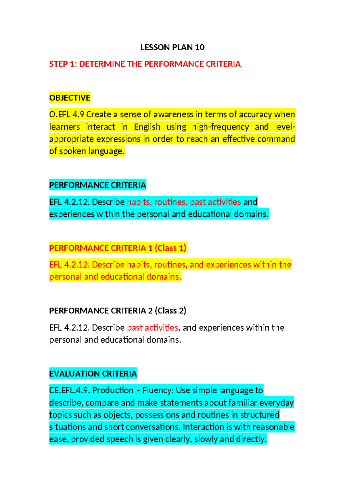 Example OF A Lesson PLAN 10 - LESSON PLAN 10 STEP 1: DETERMINE THE ...
