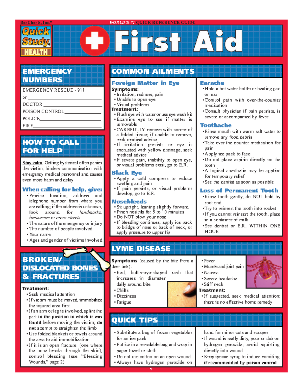 Quick Study First Aid BarCharts Inc WORLD S 1 QUICK REFERENCE 
