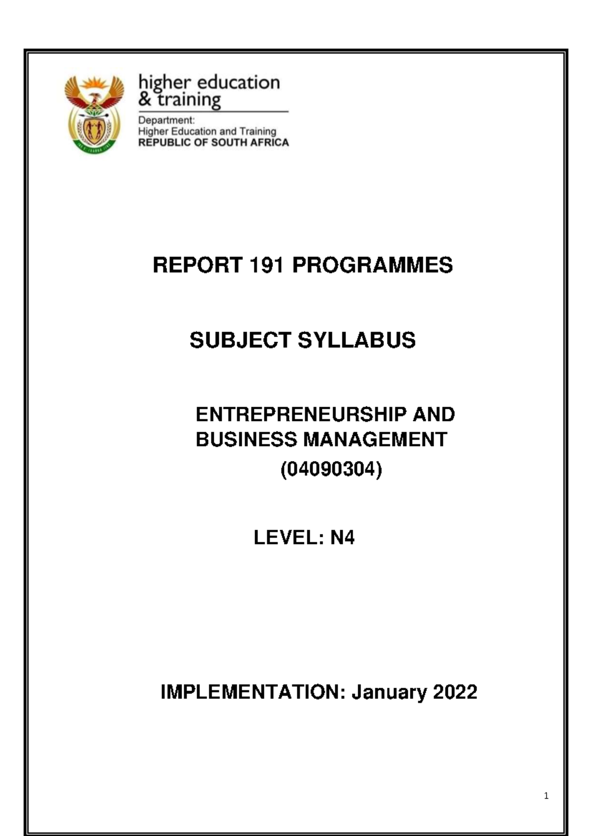 N4 Entrepreneurship and Business Management - REPORT 191 PROGRAMMES ...