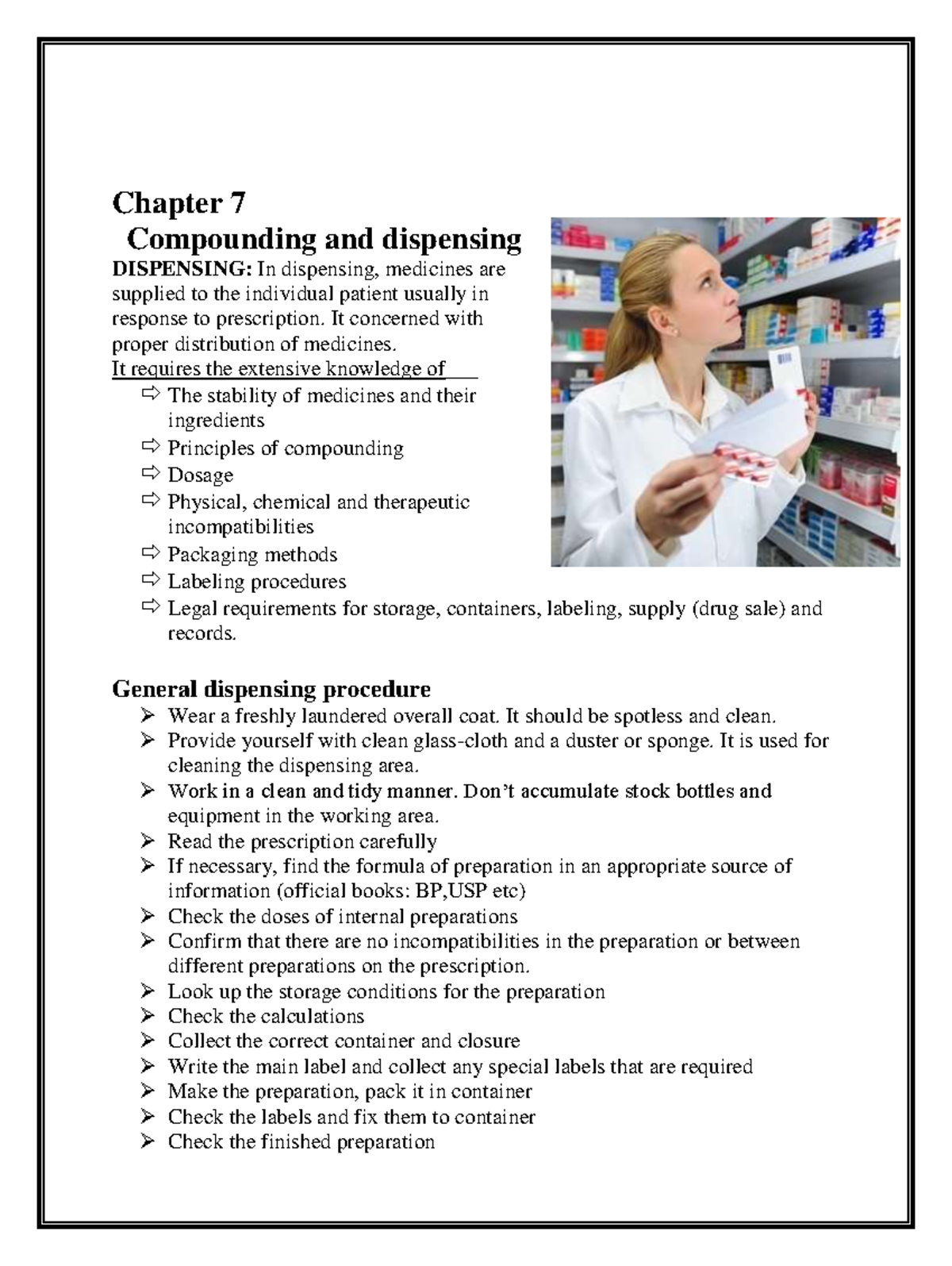 (1) pharmaceutics 1 (Chapter 7 to 11)1 Chapter 7 Compounding and