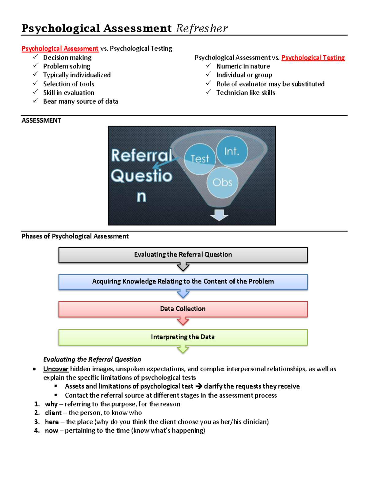 Psych Assessment Refresher Psychological Assessment Refresher