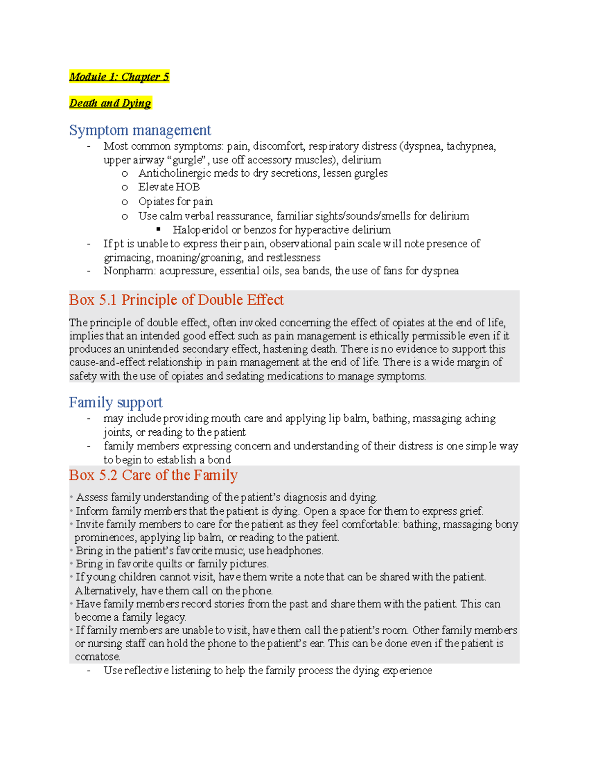 Module 1 - Module 1: Chapter 5 Death and Dying Symptom management Most ...