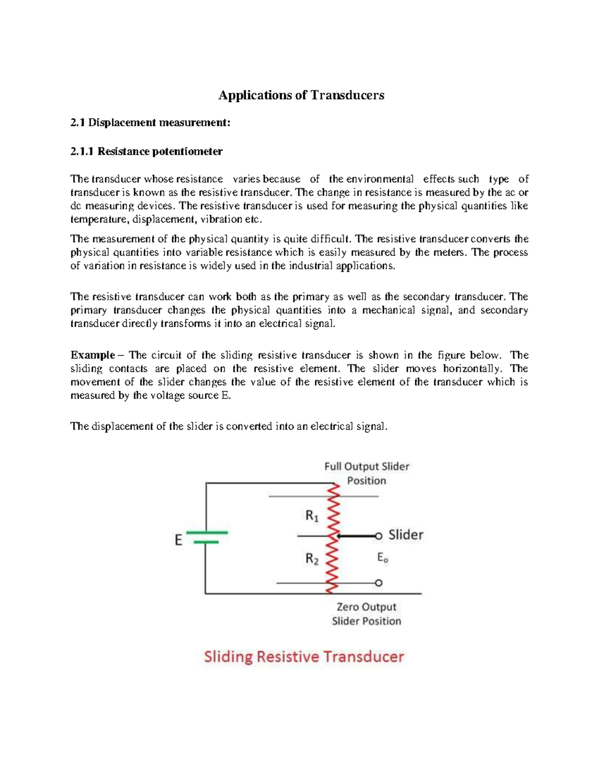 Transducers transducer 2 Applications of Transducers 2 Displacement