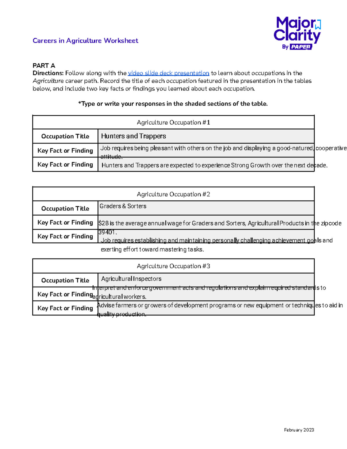 Shyrianna Fair - Careers In Agriculture - Student Worksheet - Careers ...