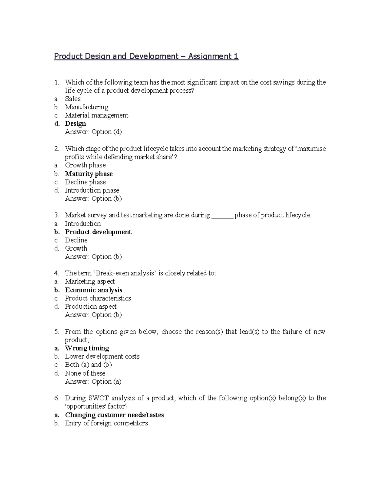 Assignment 1 solutions - Product Design and Development – Assignment 1 ...