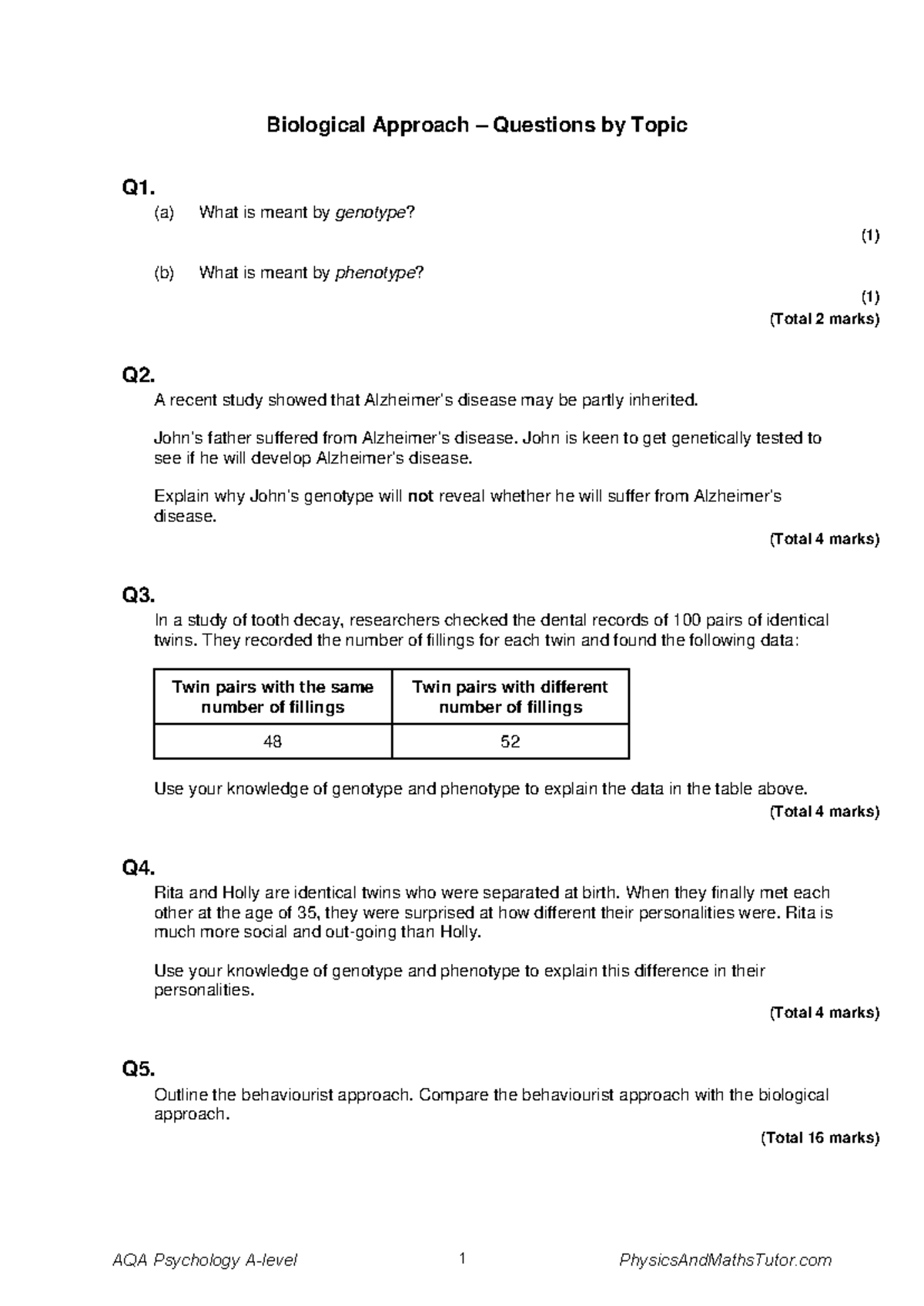 Biological Approach questions - Biological Approach – Questions by ...