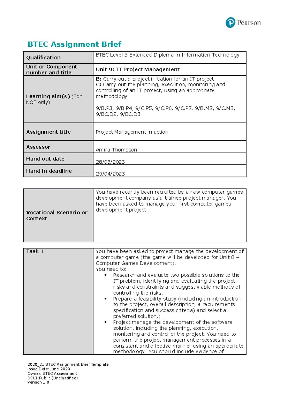 Assignment Brief For Learning Aim B And C - BTEC Assignment Brief ...