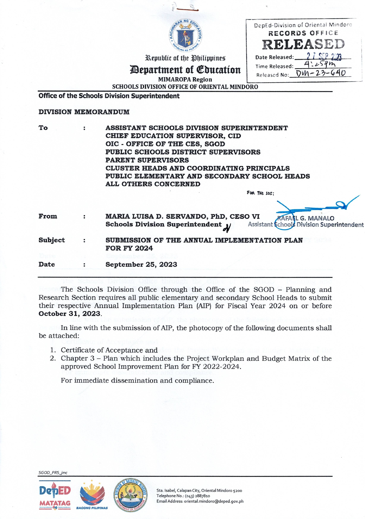 DM Submission Of The Annual Implementation Plan For FY 2024   Thumb 1200 1703 