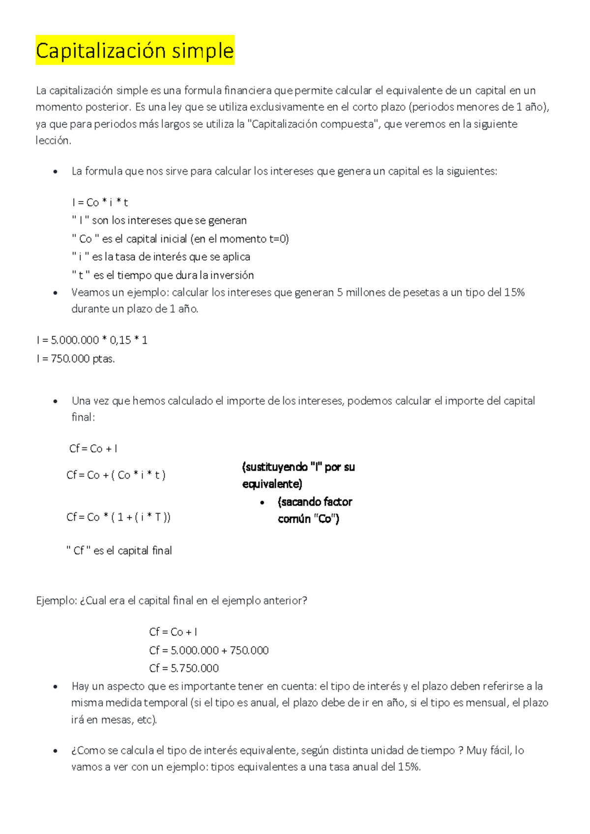 Matemáticas Financieras AULA Facil - Capitalización simple La ...