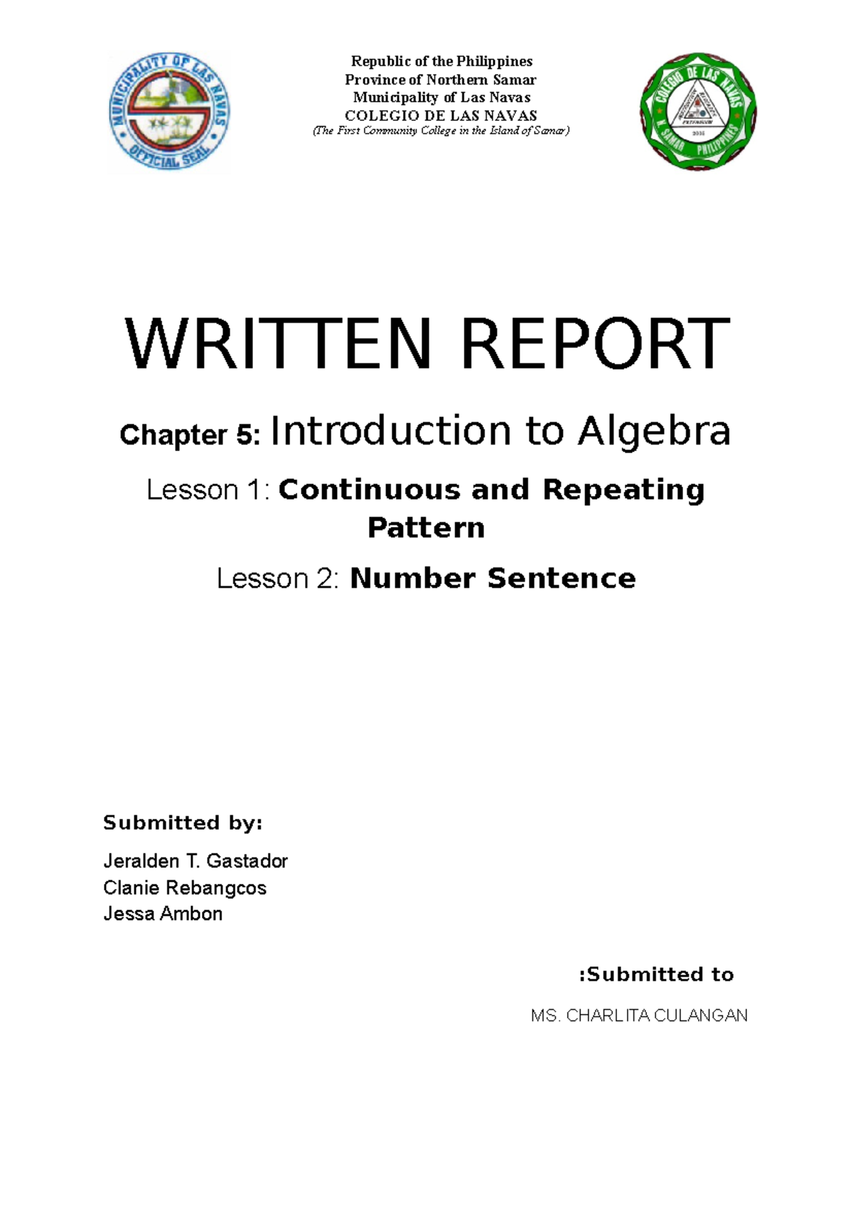 Mathematics Written Report - Republic of the Philippines Province of ...