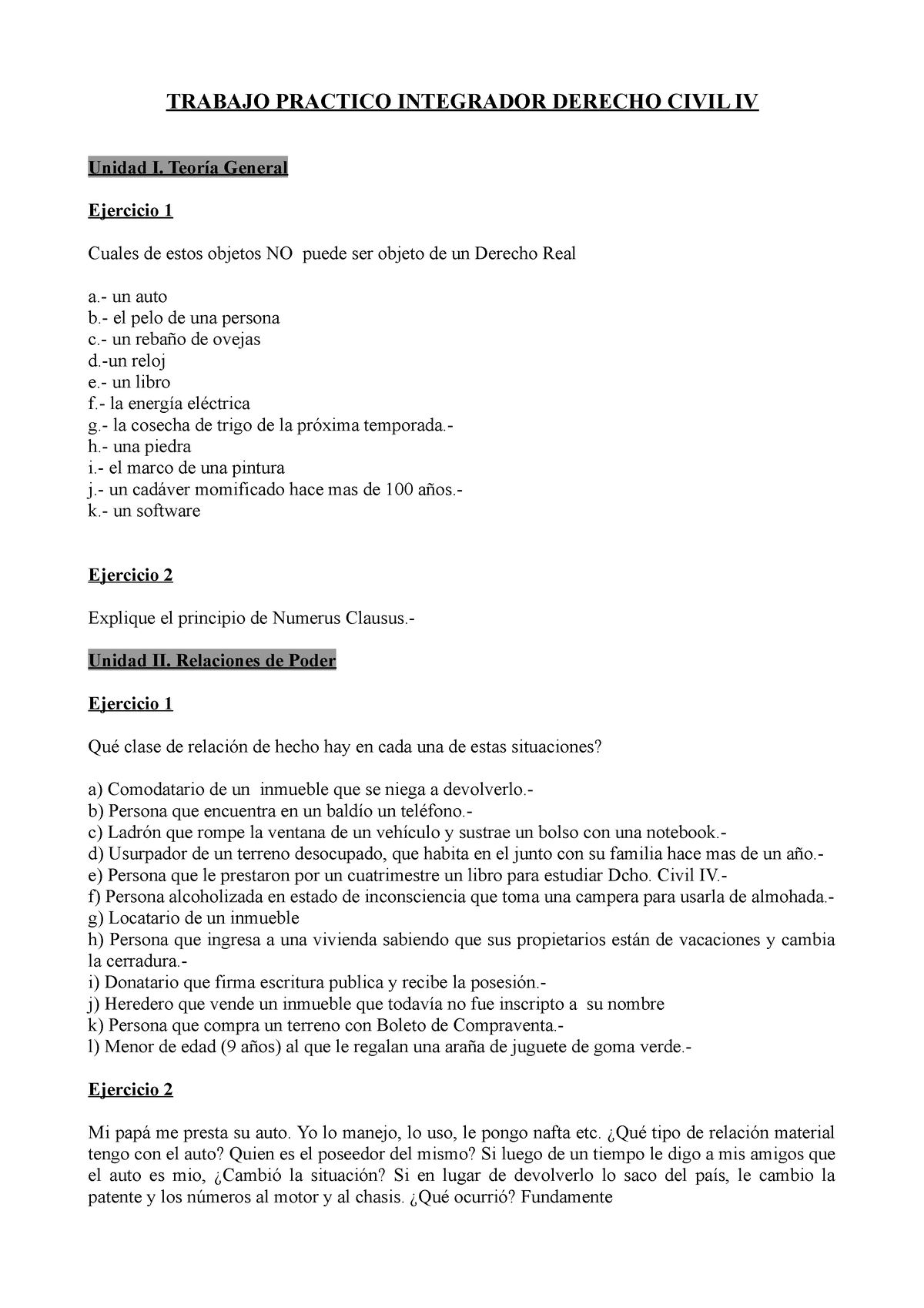 Trabajo Práctico Integrador Derecho Civil IV (Unidades 1 A 3) Año 2023 ...