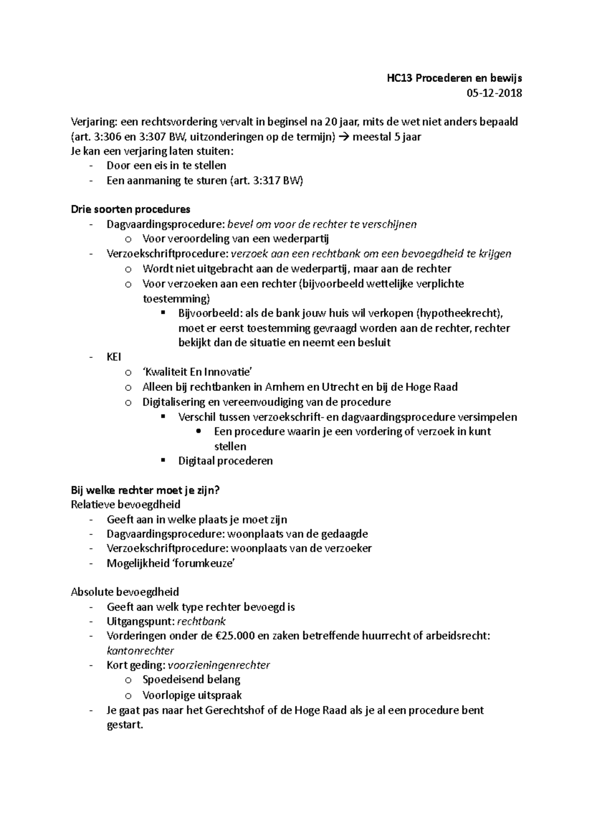 HC13 Procederen en bewijs HC13 Procederen en bewijs 0512 Verjaring