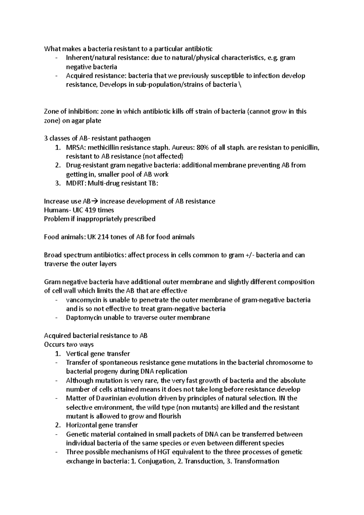 Practise test and notes - What makes a bacteria resistant to a ...