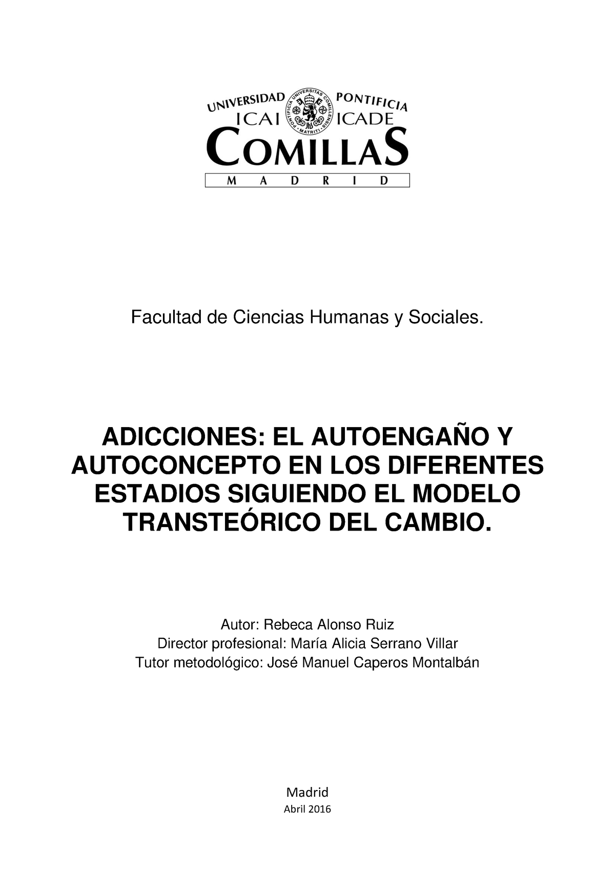 TFM000435 - TFM sobre drogodependencia - Facultad de Ciencias Humanas y  Sociales. ADICCIONES: EL - Studocu