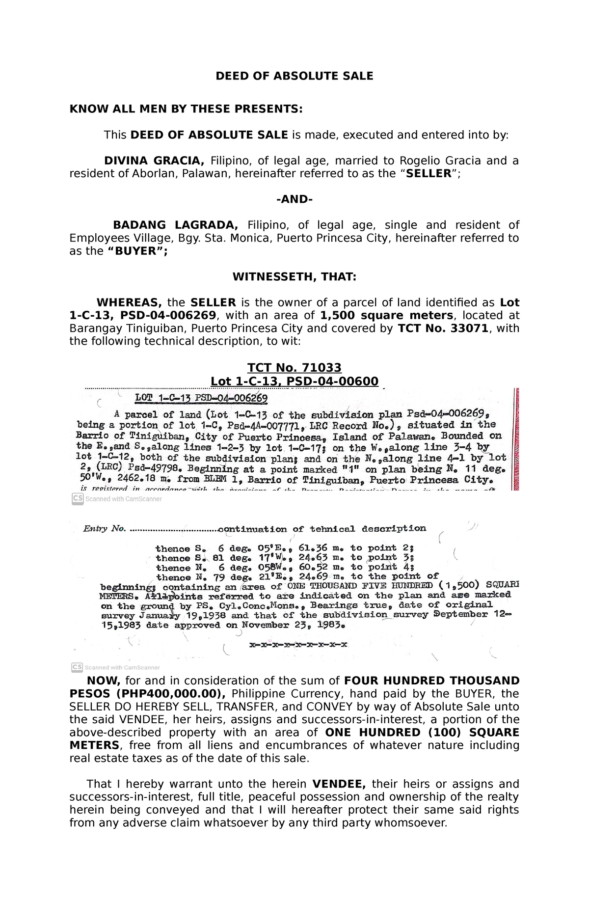 DEED-OF- Absolute-SALE Sample - DEED OF ABSOLUTE SALE KNOW ALL MEN BY ...