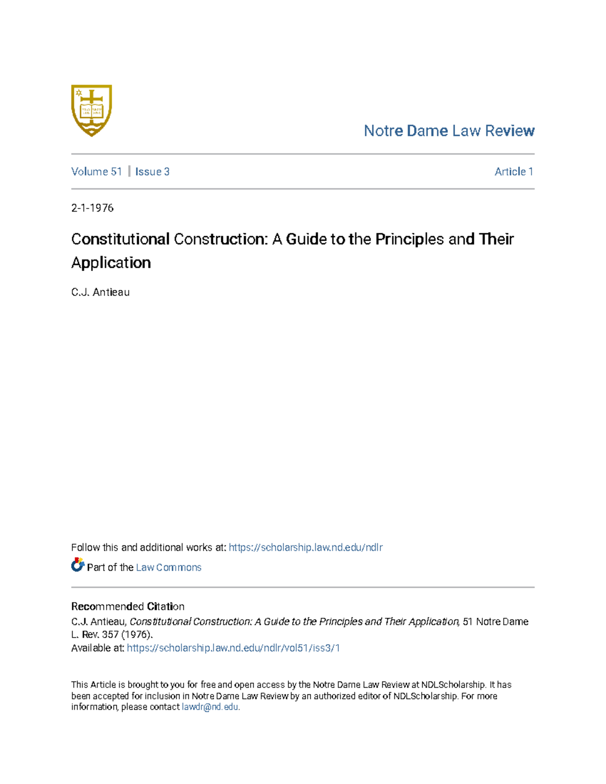 Constitutional Construction A Guide to the Principles and Their Notre