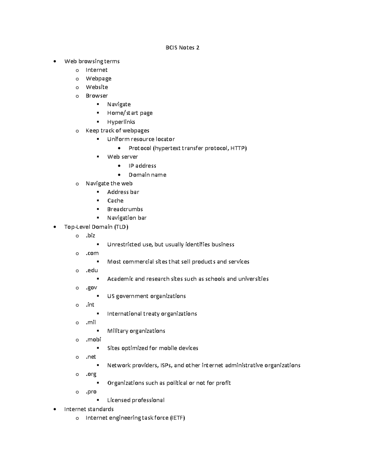BCIS Notes 2 - biz Unrestricted use, but usually identifies business o ...
