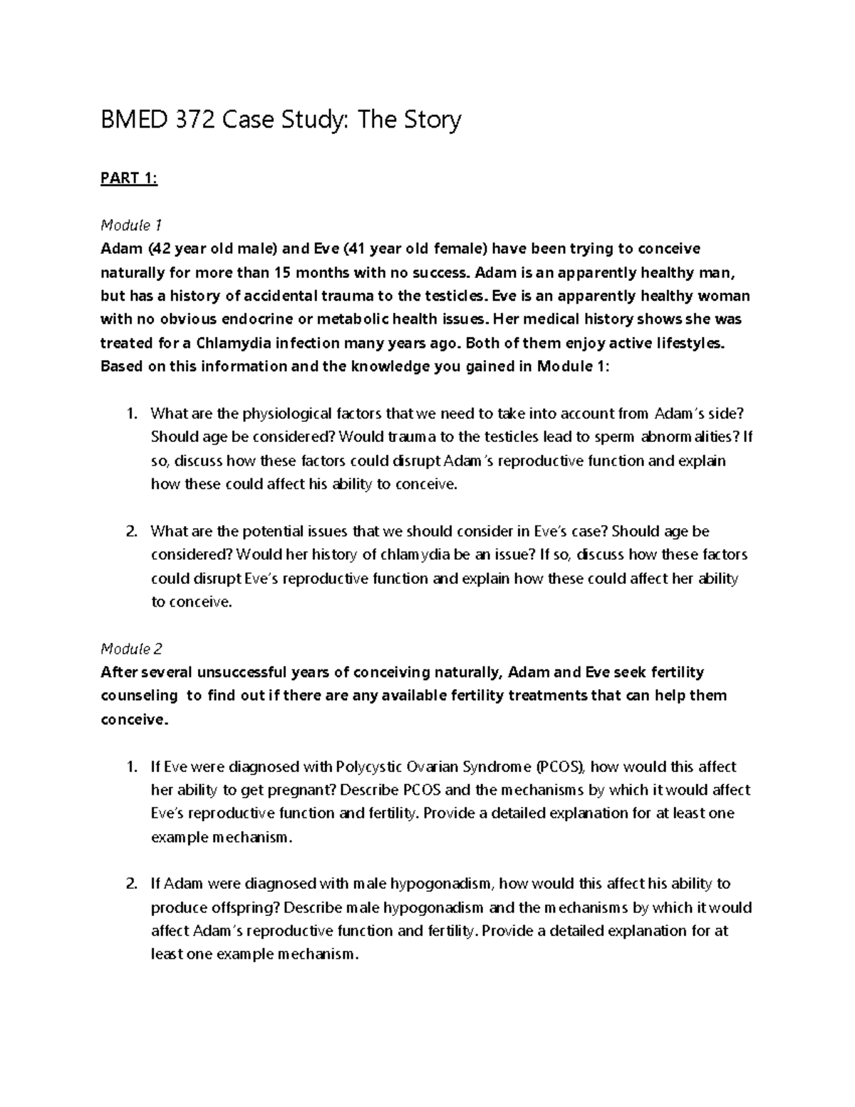 BMED 372 - Case Study - The Story-Part 1 - BMED 372 Case Study: The ...