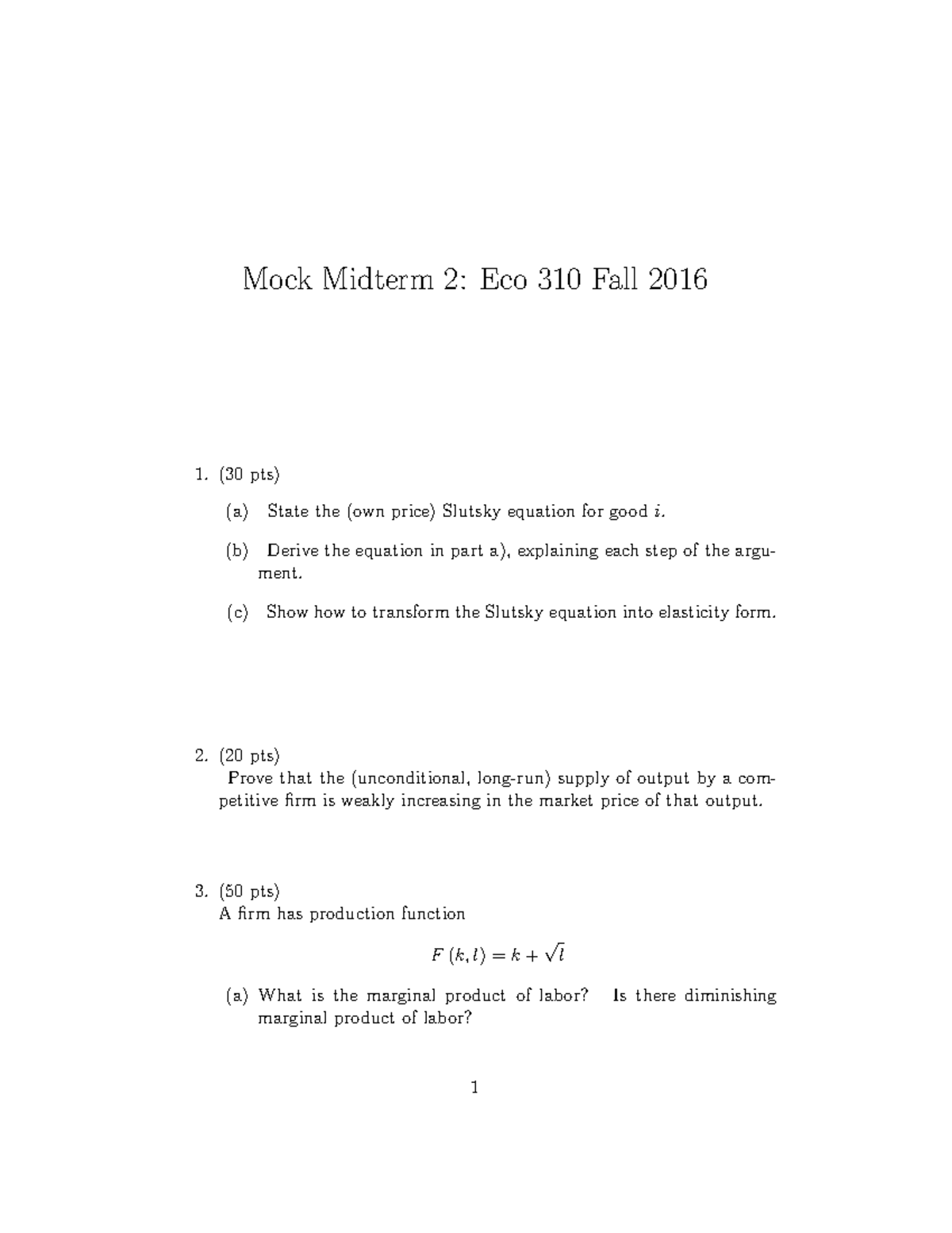 Mock midterm 2 b derive the equation in part a explaining each