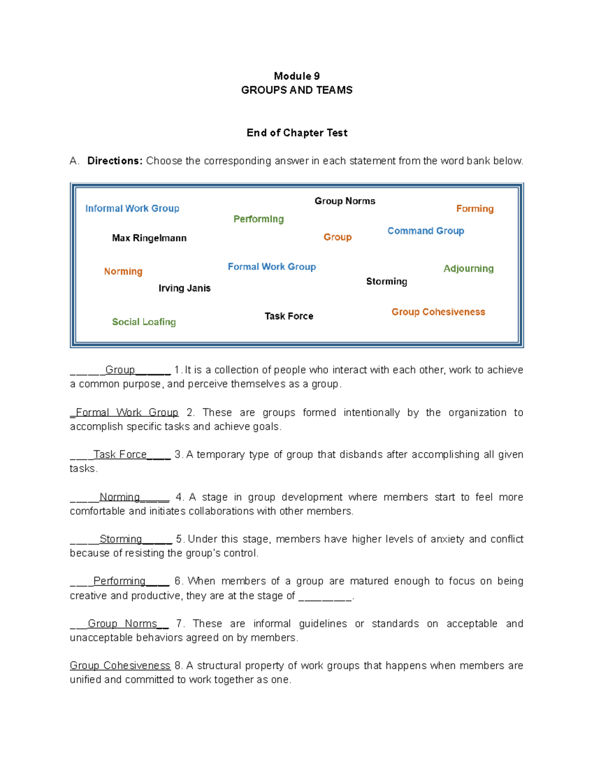 Chapter 9 End Of Chapter Test In Organizational Behavior - Module 9 ...