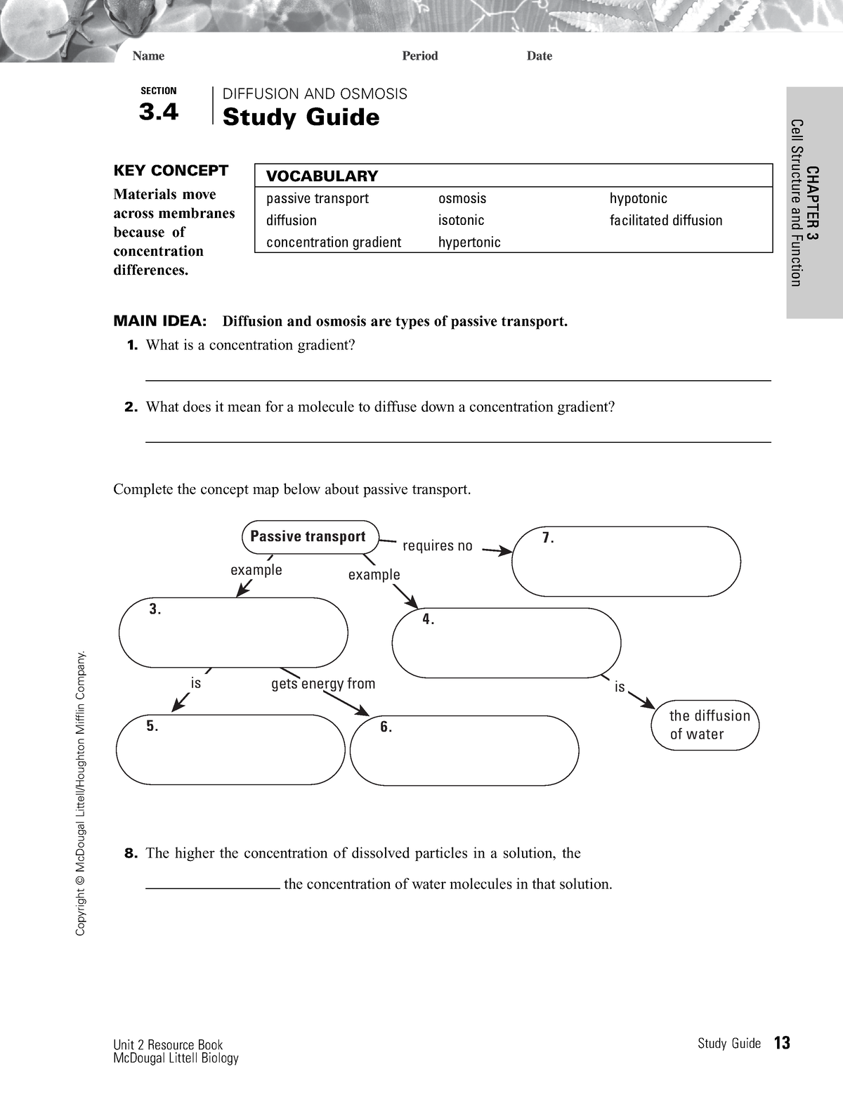 234 study guide Diffusion - SECTION 3. DIFFUSION AND OSMOSIS Study ...