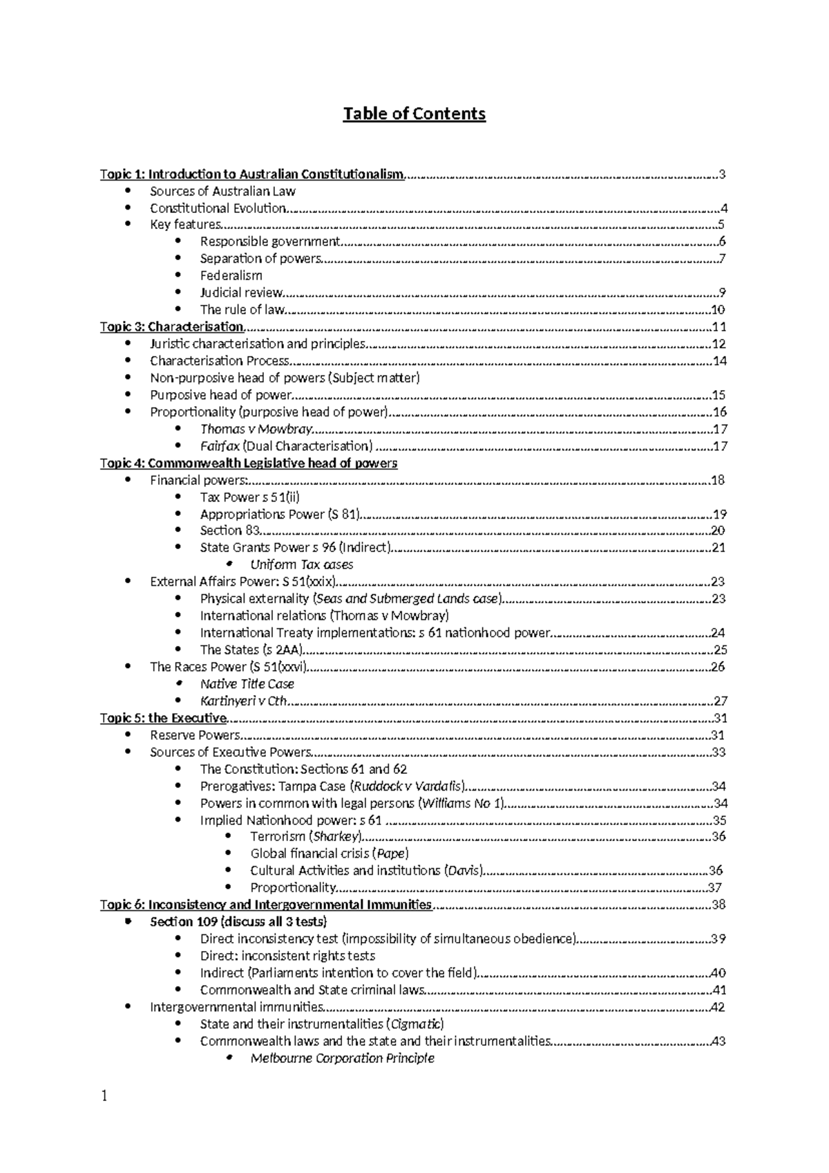 Constitution - Exam - Examination notes - Table of Contents ...
