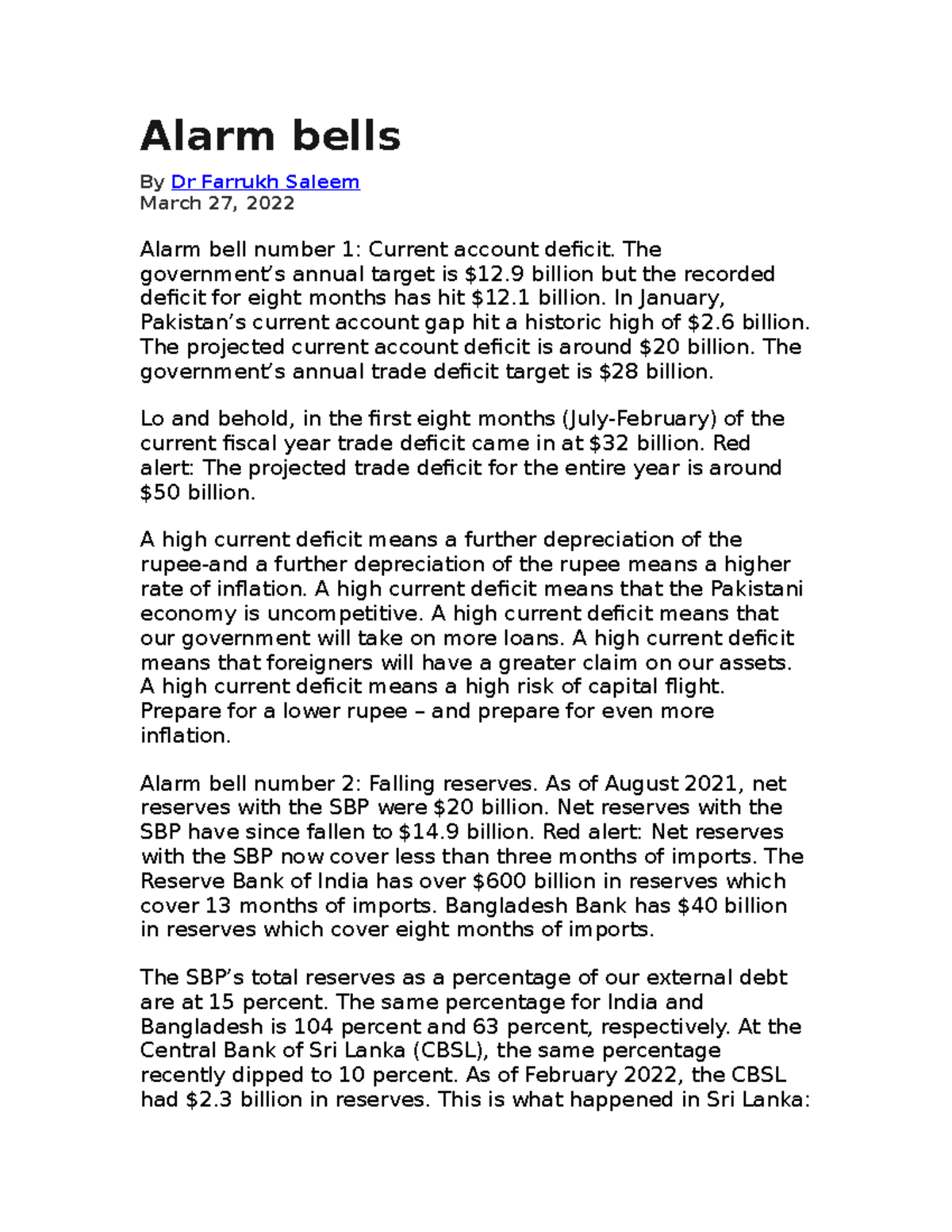 Alarm bells MBA Alarm bells By Dr Farrukh Saleem March 27, 2022