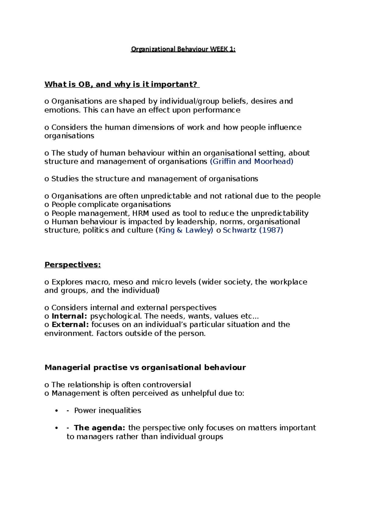 Organizational Behaviour WEEK 1 - This can have an effect upon ...