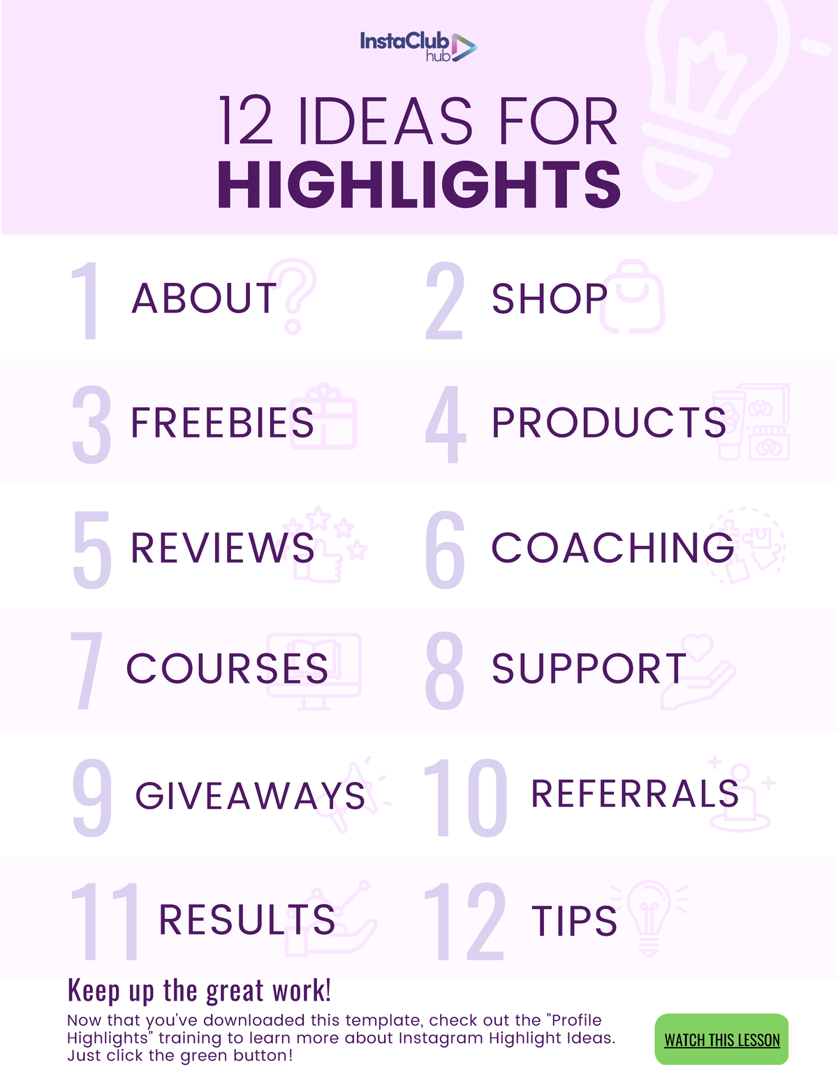 ICH 12 IG Highlights Template - 12 IDEAS FOR HIGHLIGHTS 1 ABOUT 2 SHOP ...