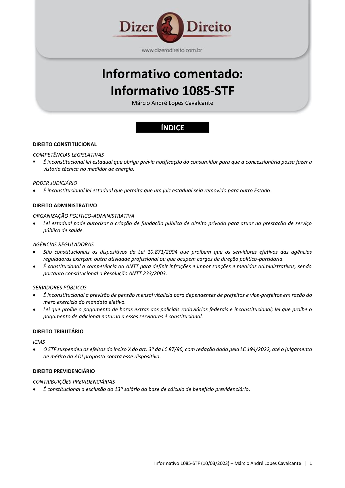 Info-1085-stf - Informativos Do Stf Comentados Pelo Dizer O Direito ...