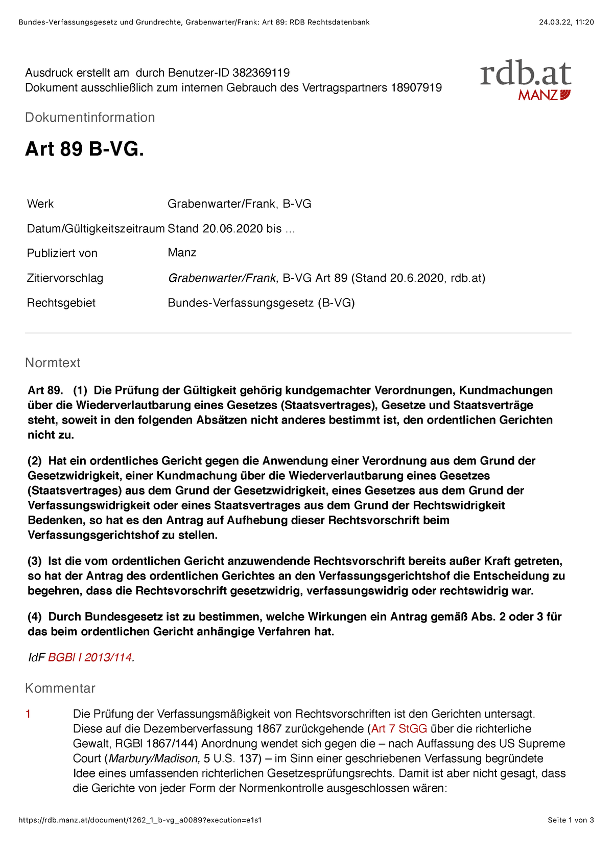 Bundes-Verfassungsgesetz Und Grundrechte, Grabenwarter:Frank: Art 89 ...