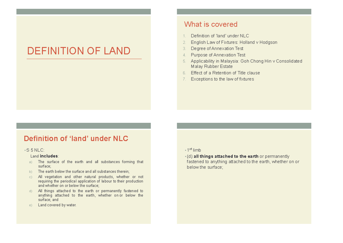 Definition Of Land - DEFINITION OF LAND What is covered 1. Definition ...