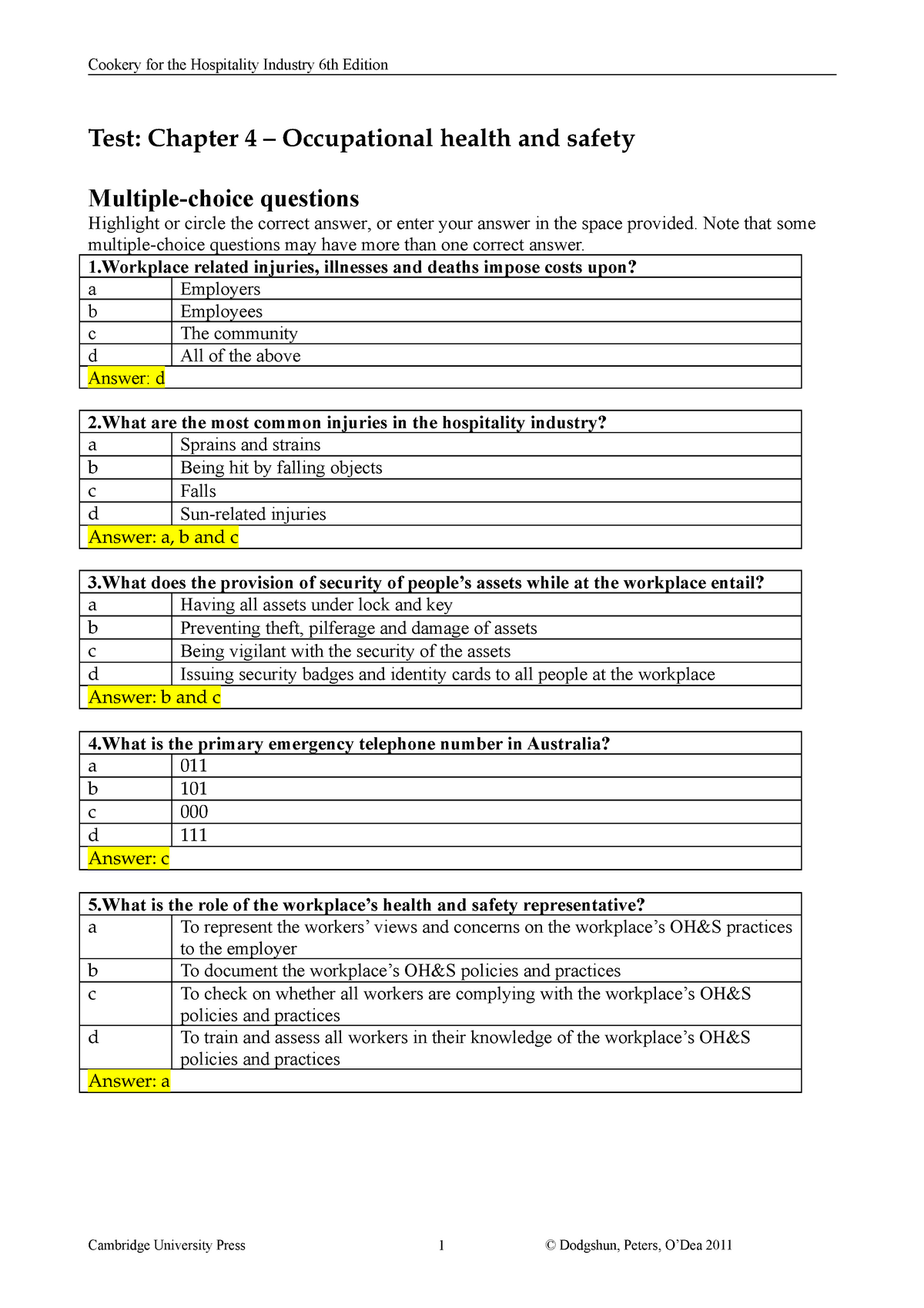 Test ans04 aid Test Chapter 4 Occupational health and safety