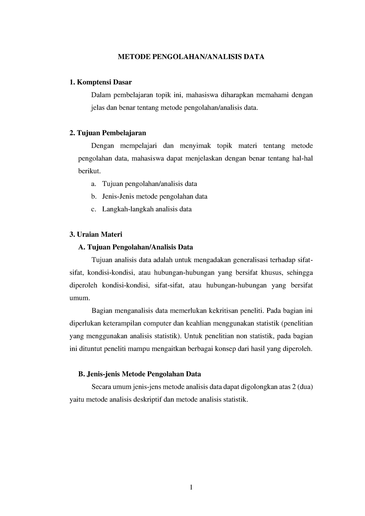 Metode Pengolahan Analisis Data - METODE PENGOLAHAN/ANALISIS DATA ...