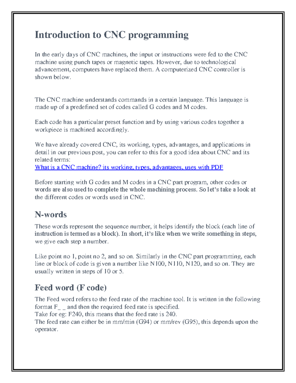 CNC Codes - Introduction to CNC programming In the early days of CNC ...