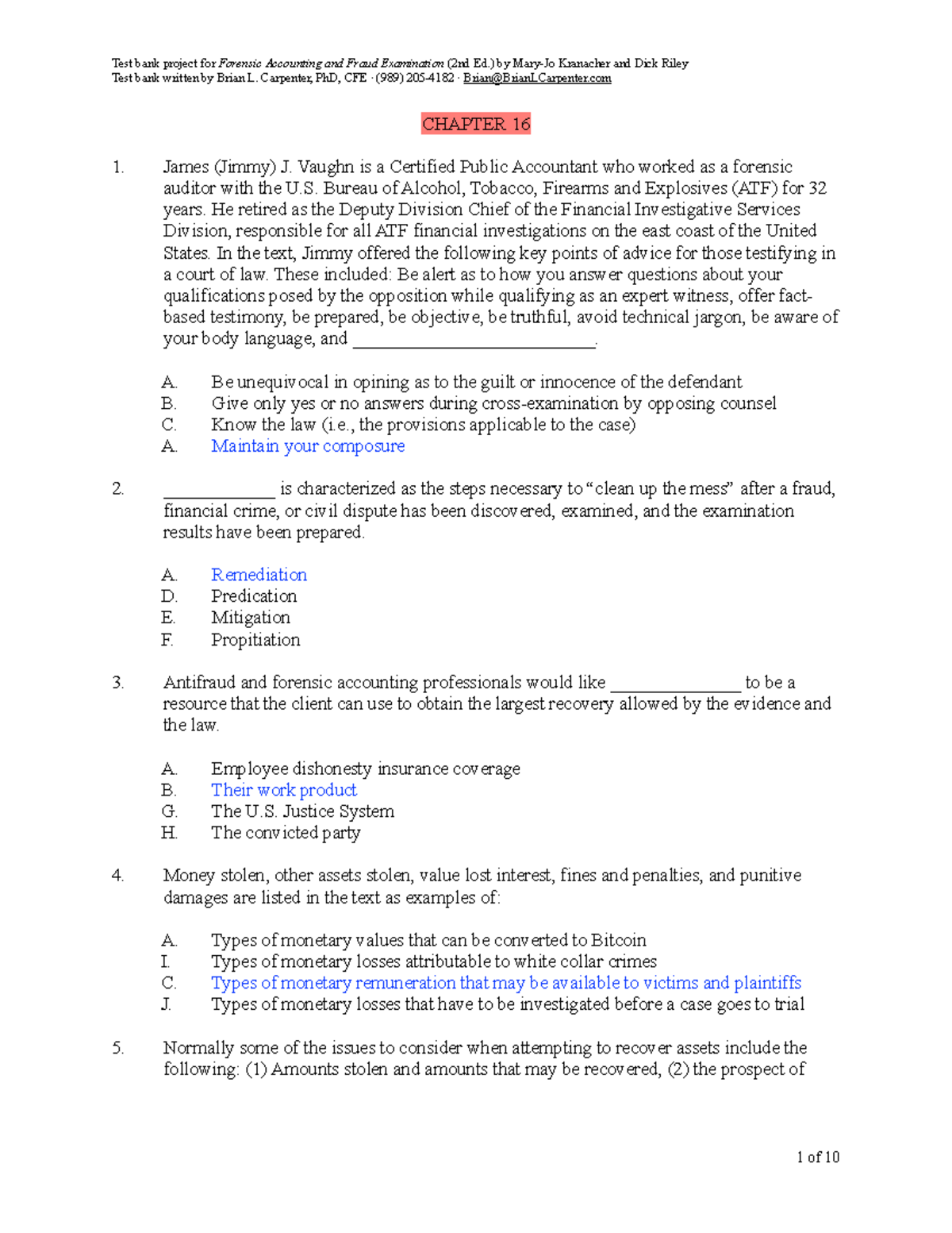 Ch16 - seminar questions and solutions - Test bank written by Brian L ...