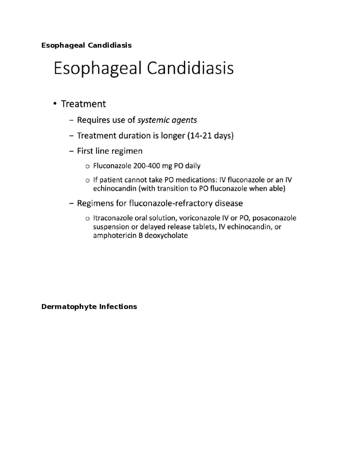 ID Exam 4 Esophageal Candidiasis EPID 0552 Esophageal Candidiasis